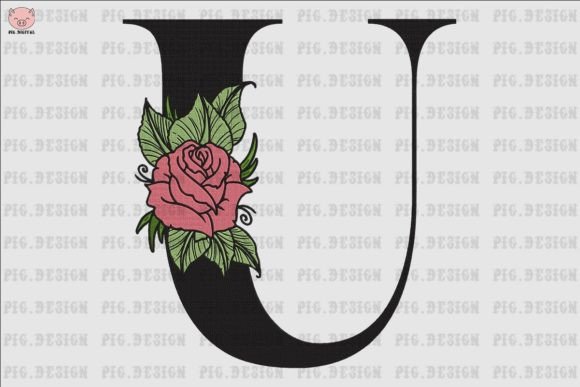 Flower Rose Font U: Elegant Embroidery for Brands